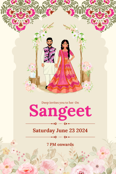 Beige and Pink Indian Wedding Mahila Sangeet Invitation